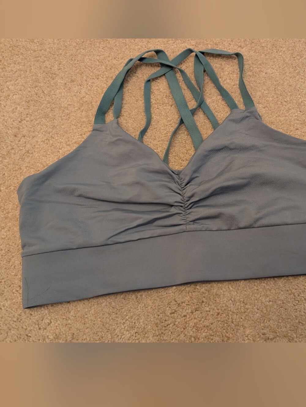 Handful Sports Bra Blue Gray Strappy Racerback Size L Activewear